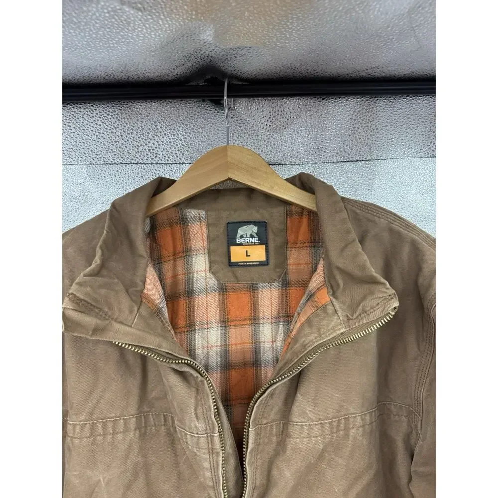 Berne‎ JL17 Men's Flagstone Flannel-Lined Duck Jacket Tan Brown Size L Large